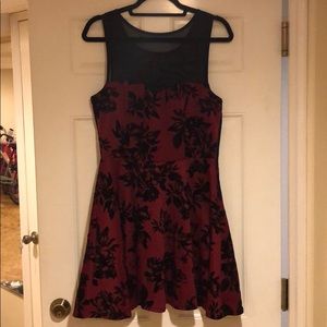 Like New Dark red and black floral dress sheer top